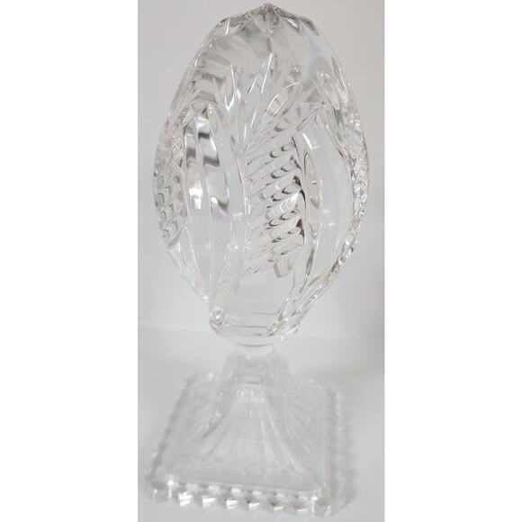 Vintage Lead Crystal Cut Glass Egg on Pedestal Base 7.25" Starburst & Leaf Motif - Picture 7 of 11